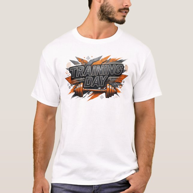 Statement Orange TRÄNINGS DAG Bärbar Konst T Shirt (Framsida)
