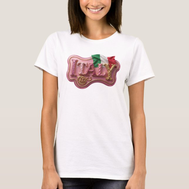 Statement Rosa ITALY 3D Text Konst T Shirt (Framsida)