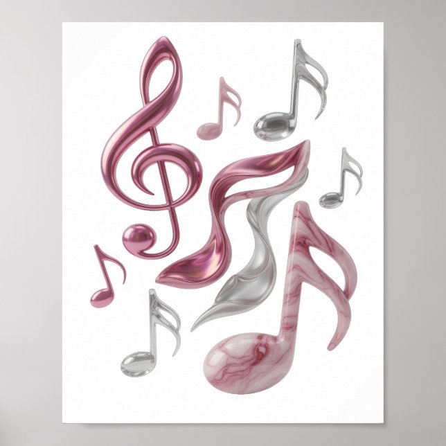 Statement Silver MUSIK I VARJE NOT 3D Text Konst Poster (Framsidan)