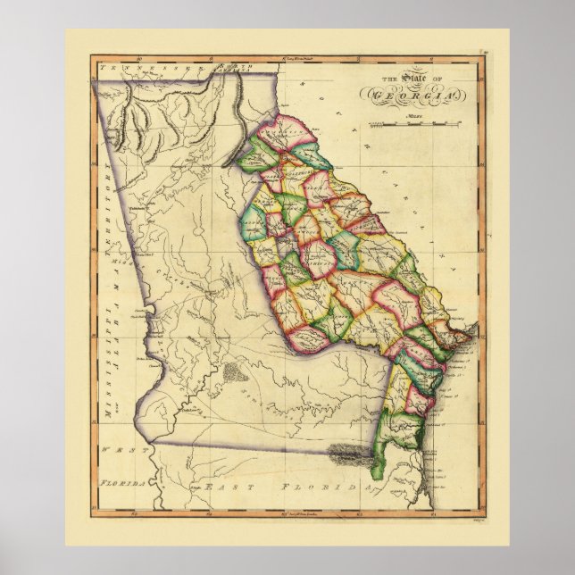 Staten Georgien Karta (cirka 1810) Poster (Framsidan)