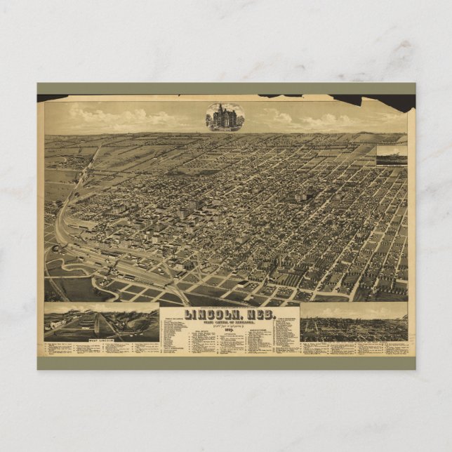 Staten Huvudstad Lincoln, Nebraska (1889) Vykort (Framsida)