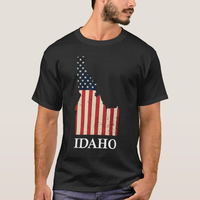 Staten Idaho Karta, Amerikanska Flagga 4 juli Prid T Shirt (Framsida)