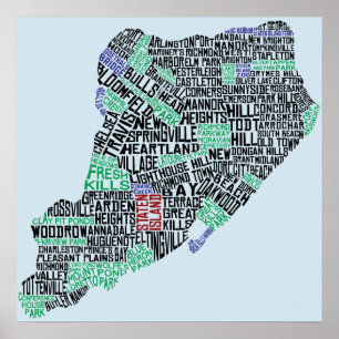 Staten Island, New York Karta Art Poster