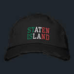 STATEN ISLAND NY Grönt White and Red Vintage stil Broderad Keps<br><div class="desc">STATEN ISLAND New York Italien Flagga Grönt Färg White Red som bannlystes på vintage stil tryckte svart bomullshatt. Du kan också välja färg på huvudobjektssidan.</div>