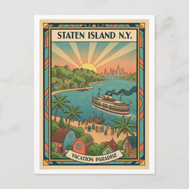 Staten Island NY Retro 1950-talsstil Vykort (Framsida)