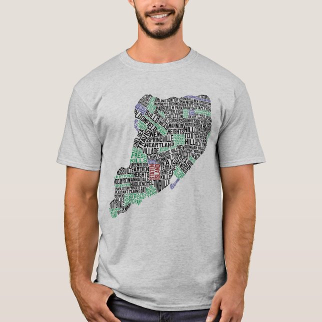 Staten Island NY Typography Karta Tee Shirt (Framsida)