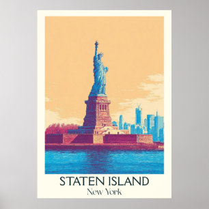 Staten Island NY Vintage Frihetsgudinnan Art Poster