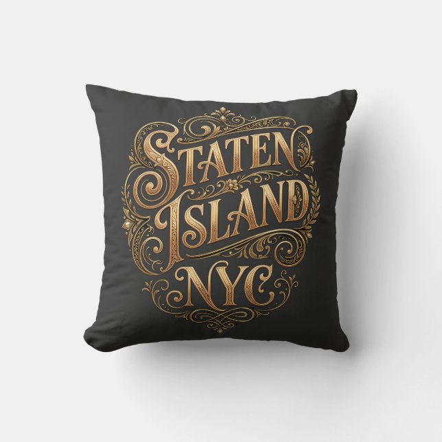 Staten Island Nyc utsmyckad emblem i guld Kudde (Framsida)