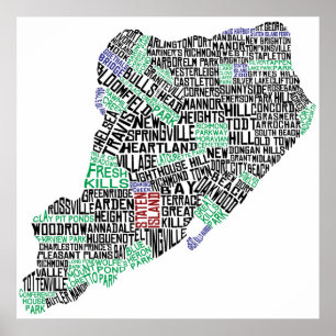 Staten Island Typografiska Karta, New York City Pr Poster