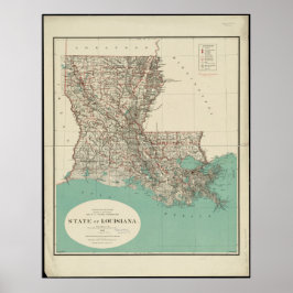 Staten Louisiana Vintage Karta Poster