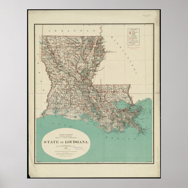 Staten Louisiana Vintage Karta Poster (Framsidan)
