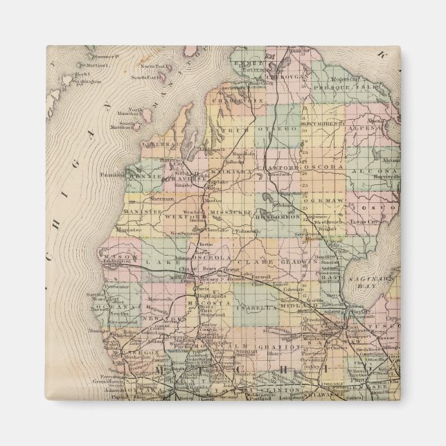 Staten Michigan Atlas Karta Magnet (Framsidan)