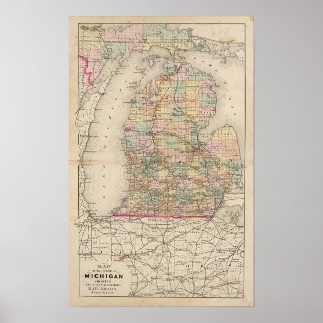 Staten Michigan Atlas Karta Poster (Framsidan)