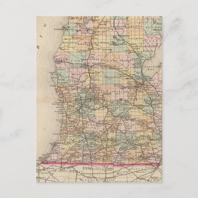 Staten Michigan Atlas Karta Vykort (Framsida)