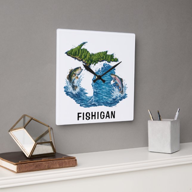 Staten Michigan Grafik med Fisk Fyrkantig Klocka (Kontor)