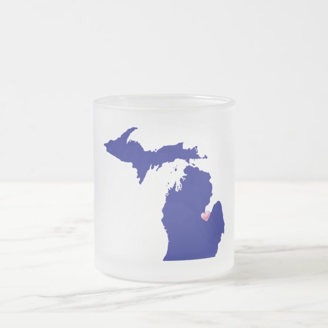 Staten Mugg/Michigan-Home är där hjärtat finns Frostad Glasmugg (Center)