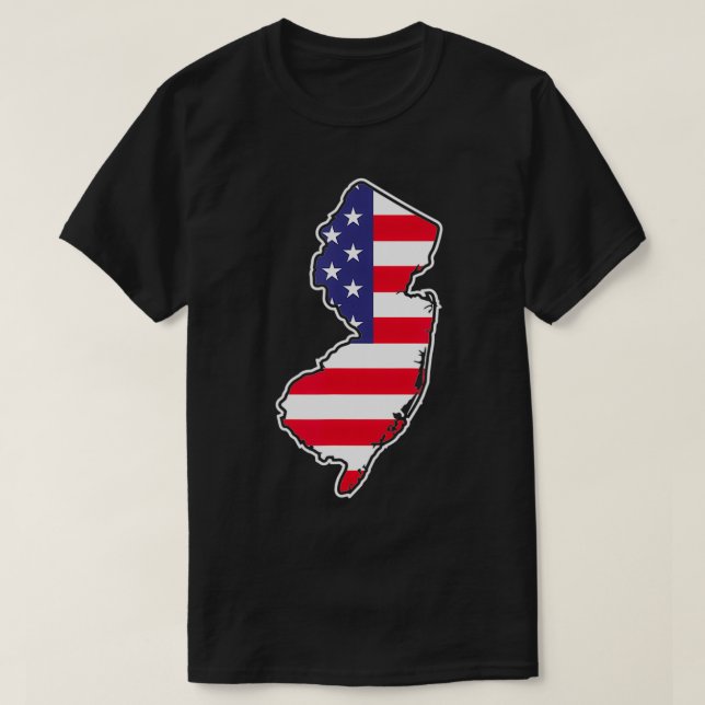 Staten new jersey USA flagga kontur Patriotic Amer T Shirt (Design framsida)