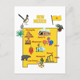 Staten new mexico Karta med turistdestinationer Vykort