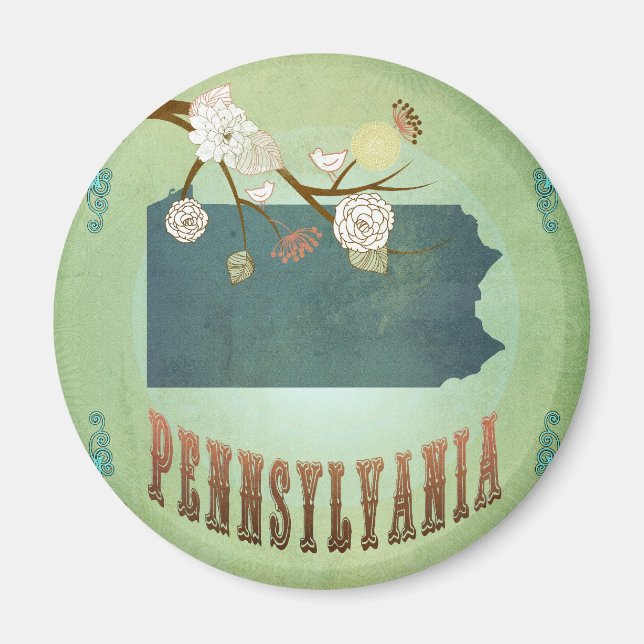 Staten Pennsylvania Karta - Grönten Magnet (Framsidan)