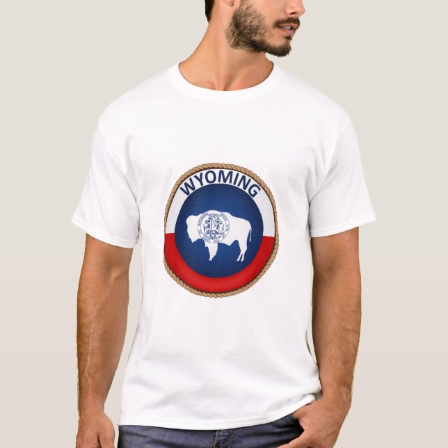 Staten Wyoming Flagga Seal T-Shirt (Framsida)