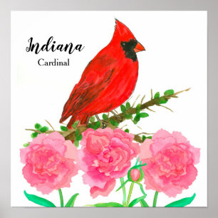 Statens födelse av indiana Red Cardinal Peonies Poster