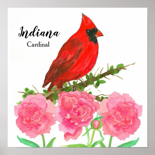 Statens födelse av indiana Red Cardinal Peonies Poster (Framsidan)