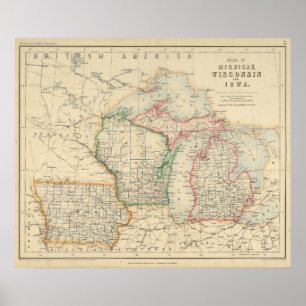 Stater i Michigan, Wisconsin och Iowa Poster
