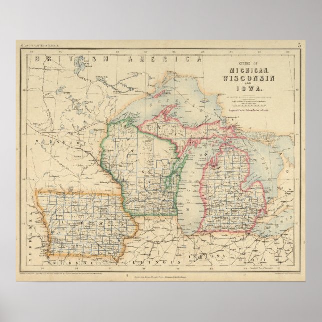 Stater i Michigan, Wisconsin och Iowa Poster (Framsidan)
