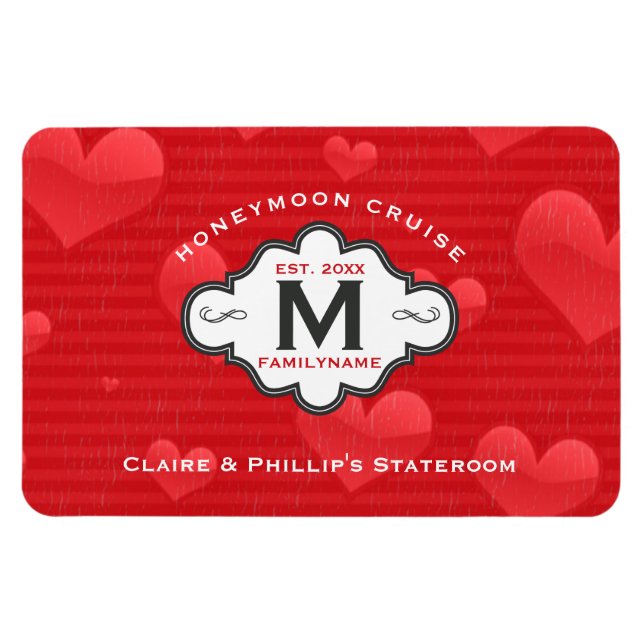 Stateroom Door Marker Honeymoon Cruise Red Hearts Magnet (Horisontell)