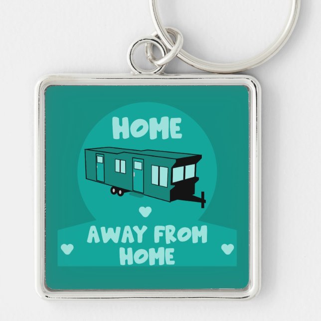 Static Caravan Home Gift Fyrkantig Silverfärgad Nyckelring (Framsidan)
