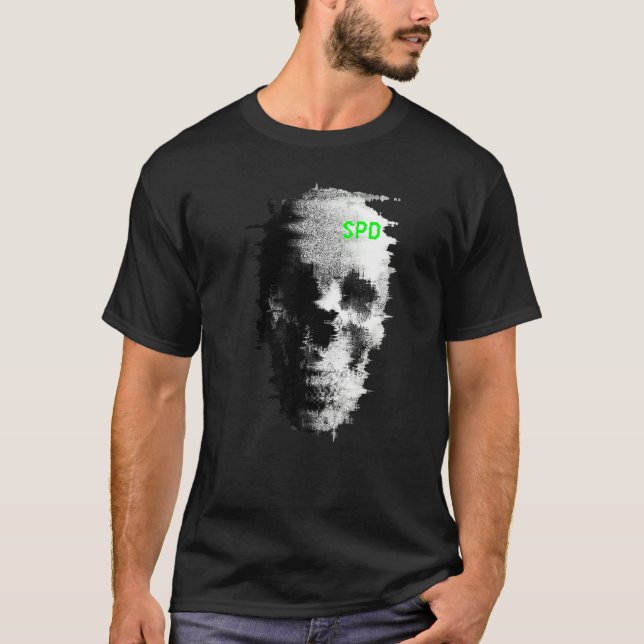 Static Glitch Ghost Skull TV T Shirt (Framsida)