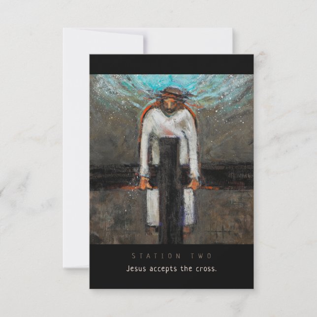 Station 2, Jesus accepterar Kor Prayer Card (Framsida)
