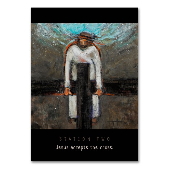Station 2, Jesus accepterar Kor Prayer Card Bordsnummer (Framsidan)