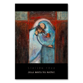 Station 4, Jesus möter mor Prayer Card Bordsnummer