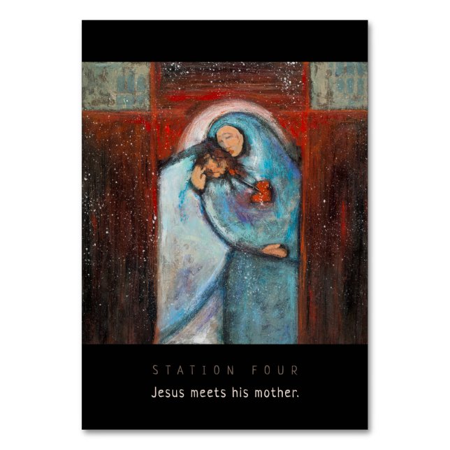 Station 4, Jesus möter mor Prayer Card Bordsnummer (Framsidan)