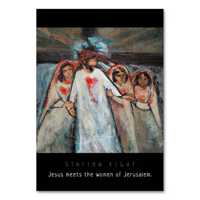 Station åtta, Jesus möter kvinnor, Prayer Card Bordsnummer (Framsidan)