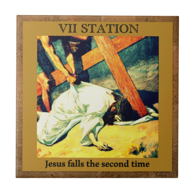 Station av Kor 7 av 15 Jesus faller 2:a X Kakelplatta (Framsidan)