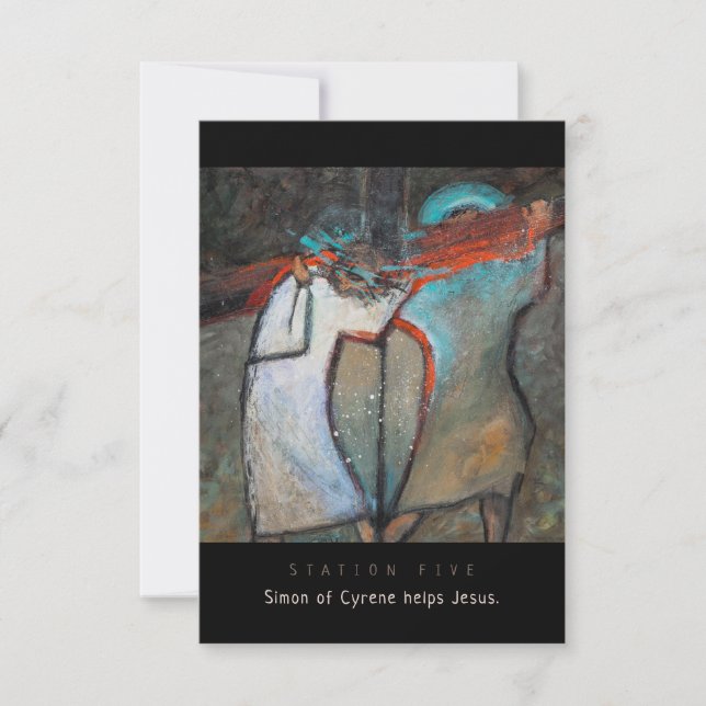 Station Fem, Simon of Cyrene hjälper, Prayer Card (Framsida)