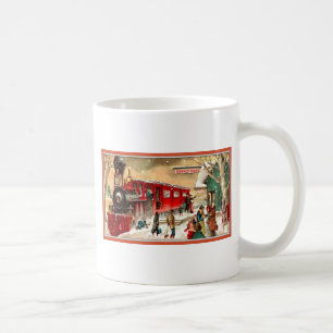 Station för tåg för vintagejulhelgdag kaffemugg