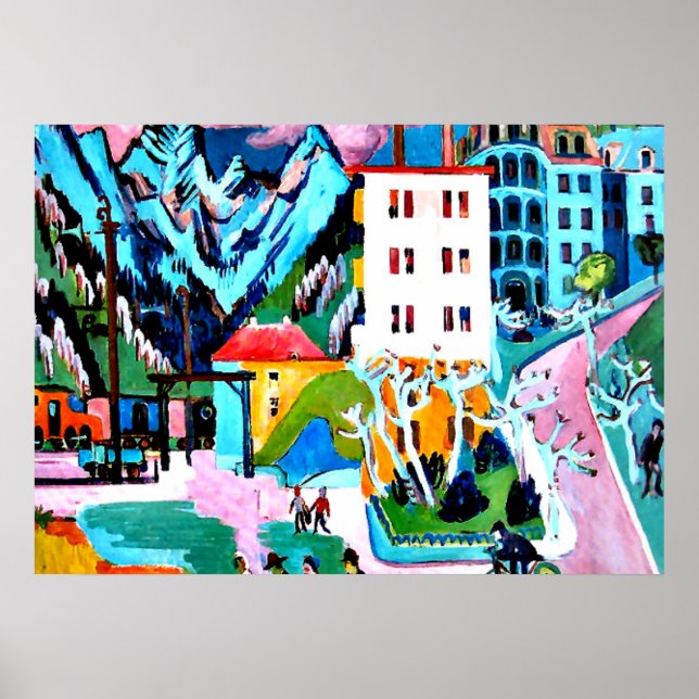Station i Davos, Ernest Ludwig Kirchner-målning Poster (Framsidan)