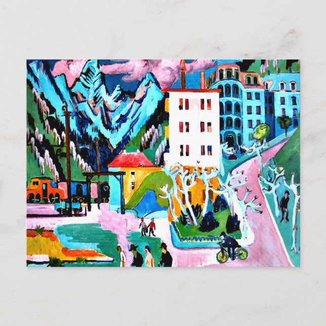 Station i Davos, Ernest Ludwig Kirchner-målning Vykort (Framsida)