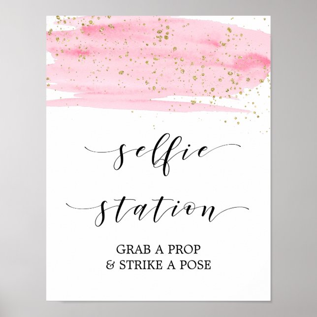 Station-tecken för vattenfärgen Rosa & Guld Selfie Poster (Framsidan)
