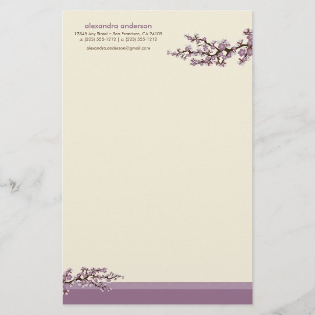 Stationär Blommar av körsbär (lavender) (Framsida)