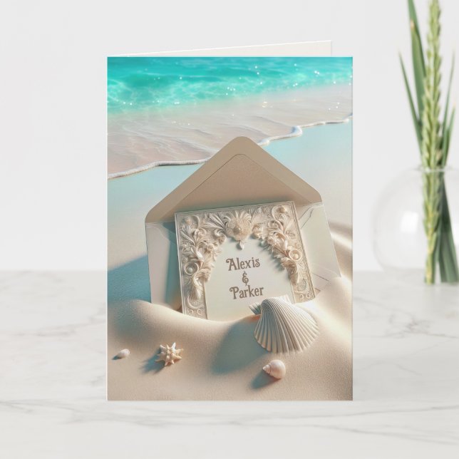Stationär bröllop i Beach Sand Kort (Framsida)