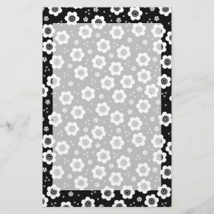 Stationär, färglös, svart, vit blomma brevpapper