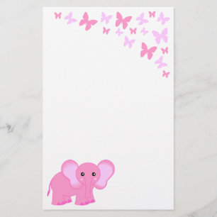 Stationär i Cute Rosa Baby Elephant och Butterfli