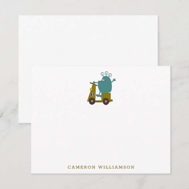 Stationär Personlig för cute Alien Tävla Scooter Tack Kort (Fram/baksida)