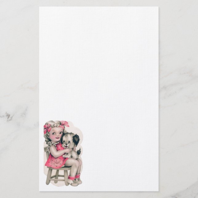 Stationär vintageflicka & valp (Framsida)