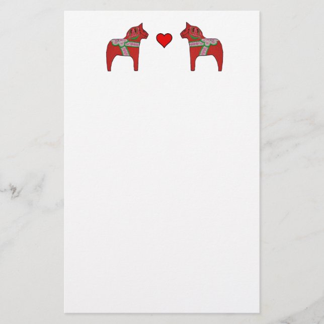 Stationära Dala hästar och hjärta Brevpapper (Framsida)