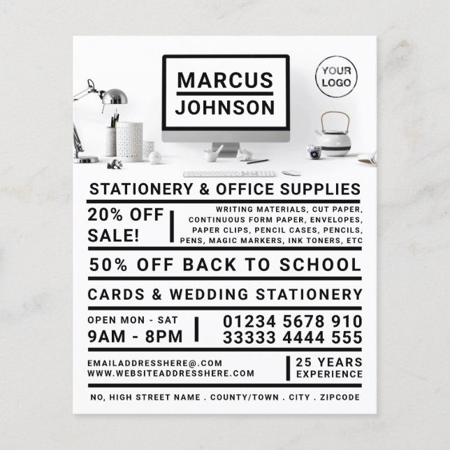 Stationära, stationära och Kontorsmateriel, statio Flygblad (Framsidan)